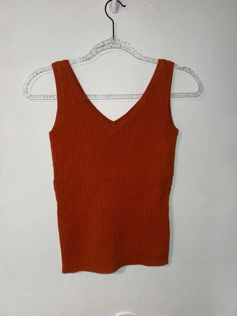 Jeanne Pierre Orange Ribbed Cable Knit V-Neck Sleeveless Sweater Tank Top Small